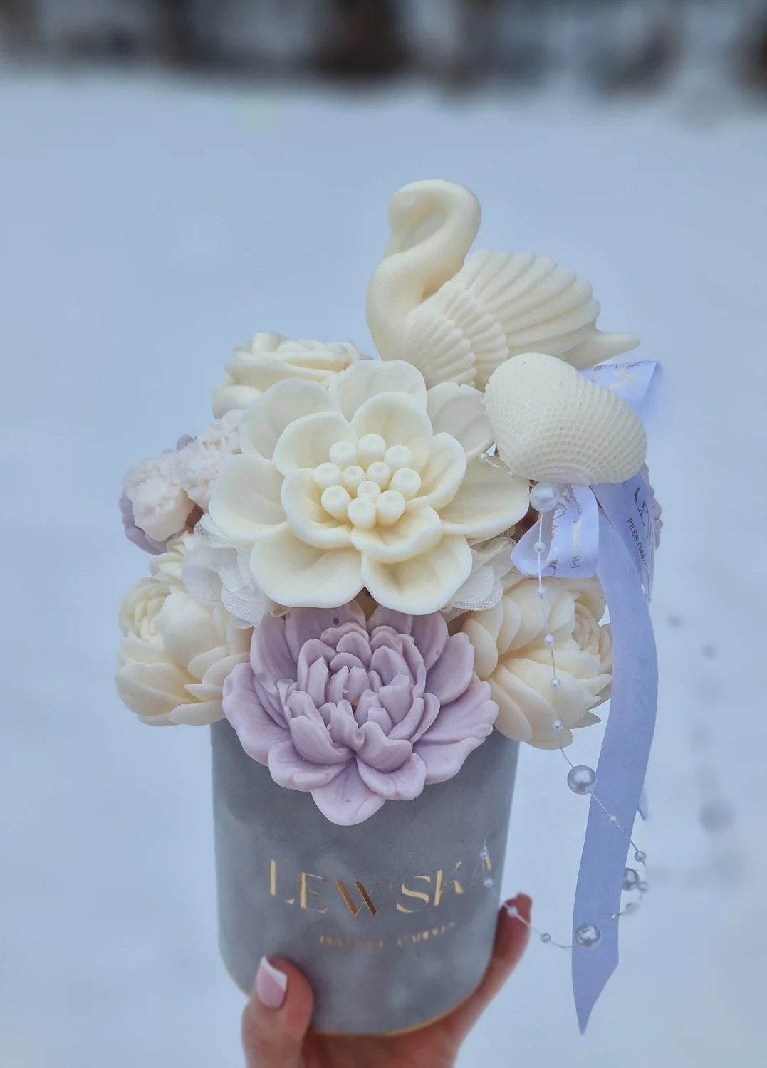 Flowerbox  sojowy  Ślubny  M szary