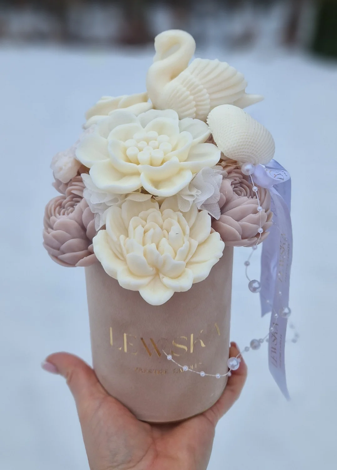 Flowerbox  sojowy  Ślubny  M beżowy