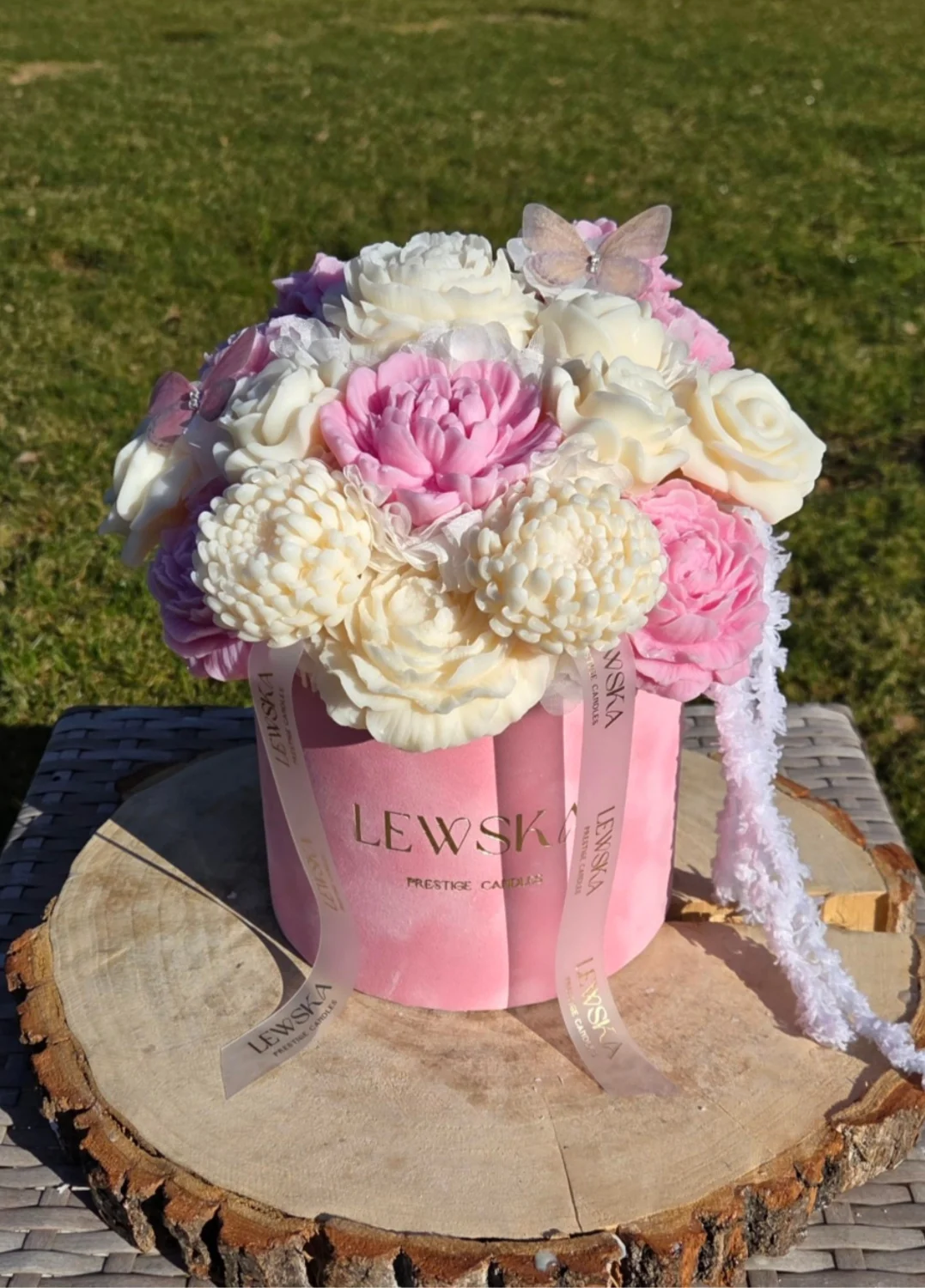 Flowerbox L pudrowy róż- mix biało- rożwy