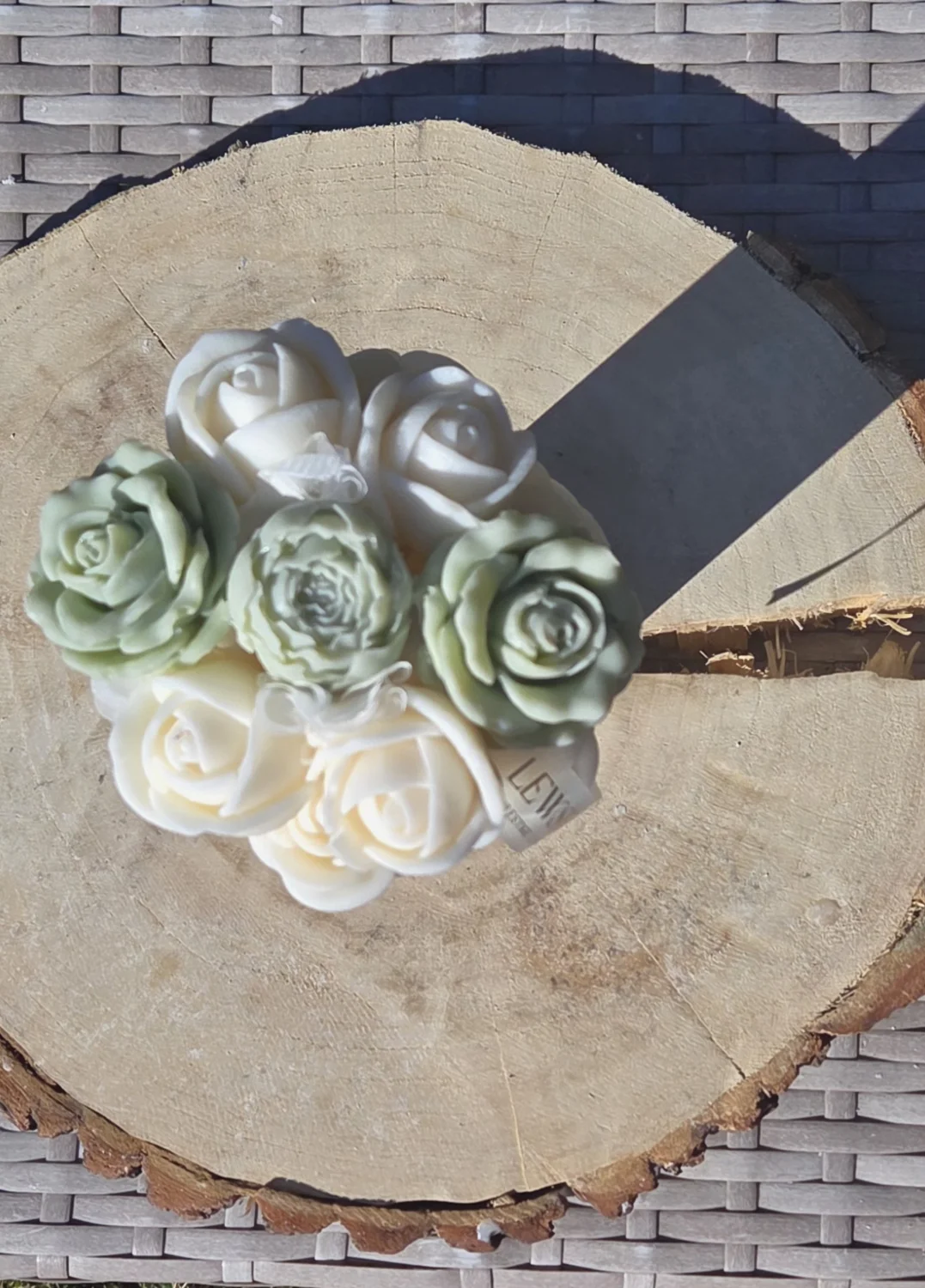 Flowerbox sojowy  S  beż- kwiaty biel-matcha I